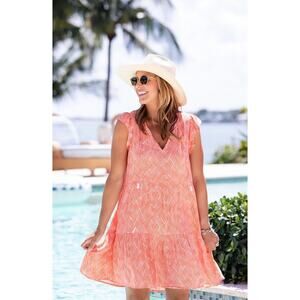 Walker and Wade (XS) “Nantucket” Dress - Coral Boho Ruffle Sleeve Beach Dress